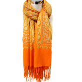 Embroidered Paisley Pattern Cashmere Blend Scarf - Gold Orange